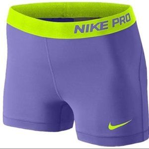 Purple and Lime Nike Pro Shorts (Spandex)